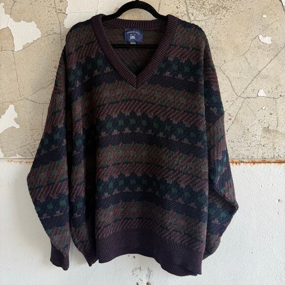 Vintage Sweater Mens Tall 3X V Neck Pullover 90s Harbor Bay Grandpa Core Preppy - Picture 1 of 7